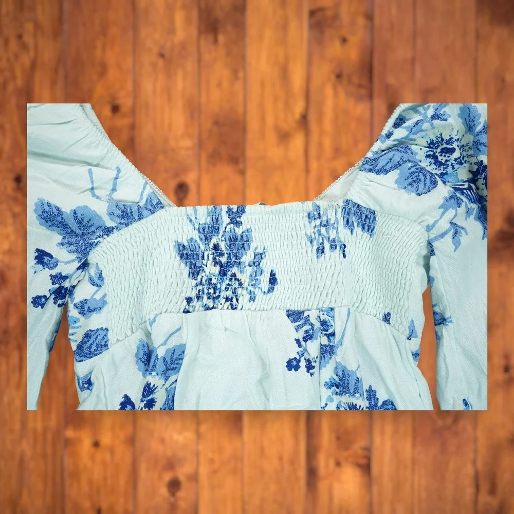 Free People‎ Francesca Mini Dress Floral Pattern Medium Balloon Sleeves EUC